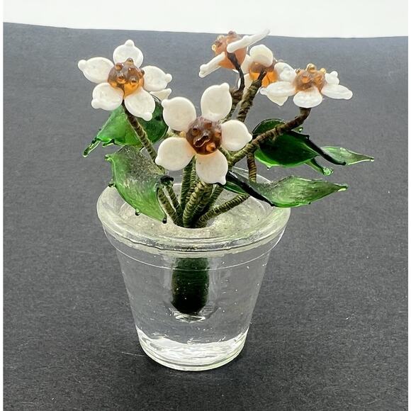 Vintage Miniature Potted Plant White Flower Pot Figurine Place Card Holder 2" - Picture 3 of 5